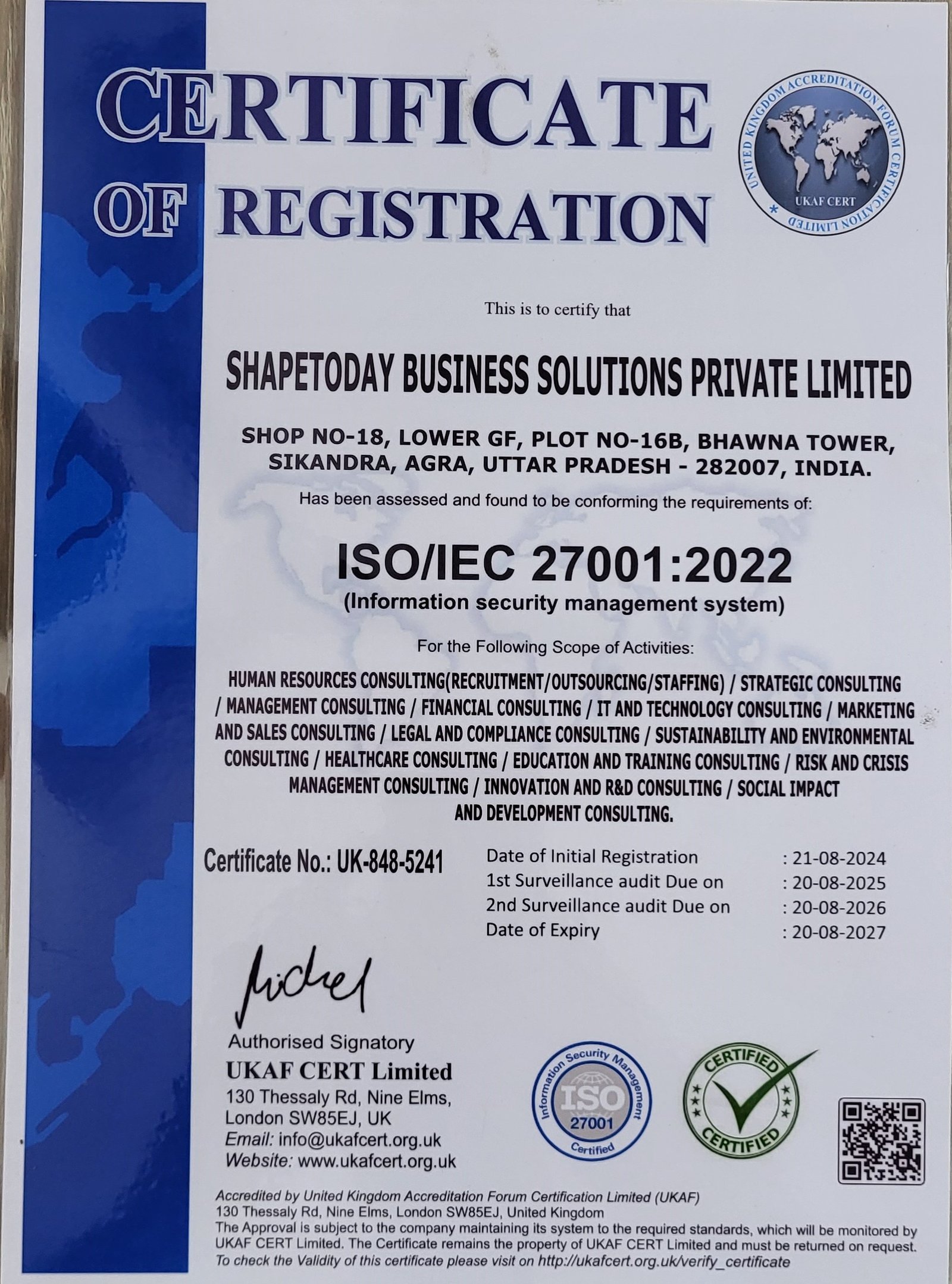 ISO 27001 Certificate
